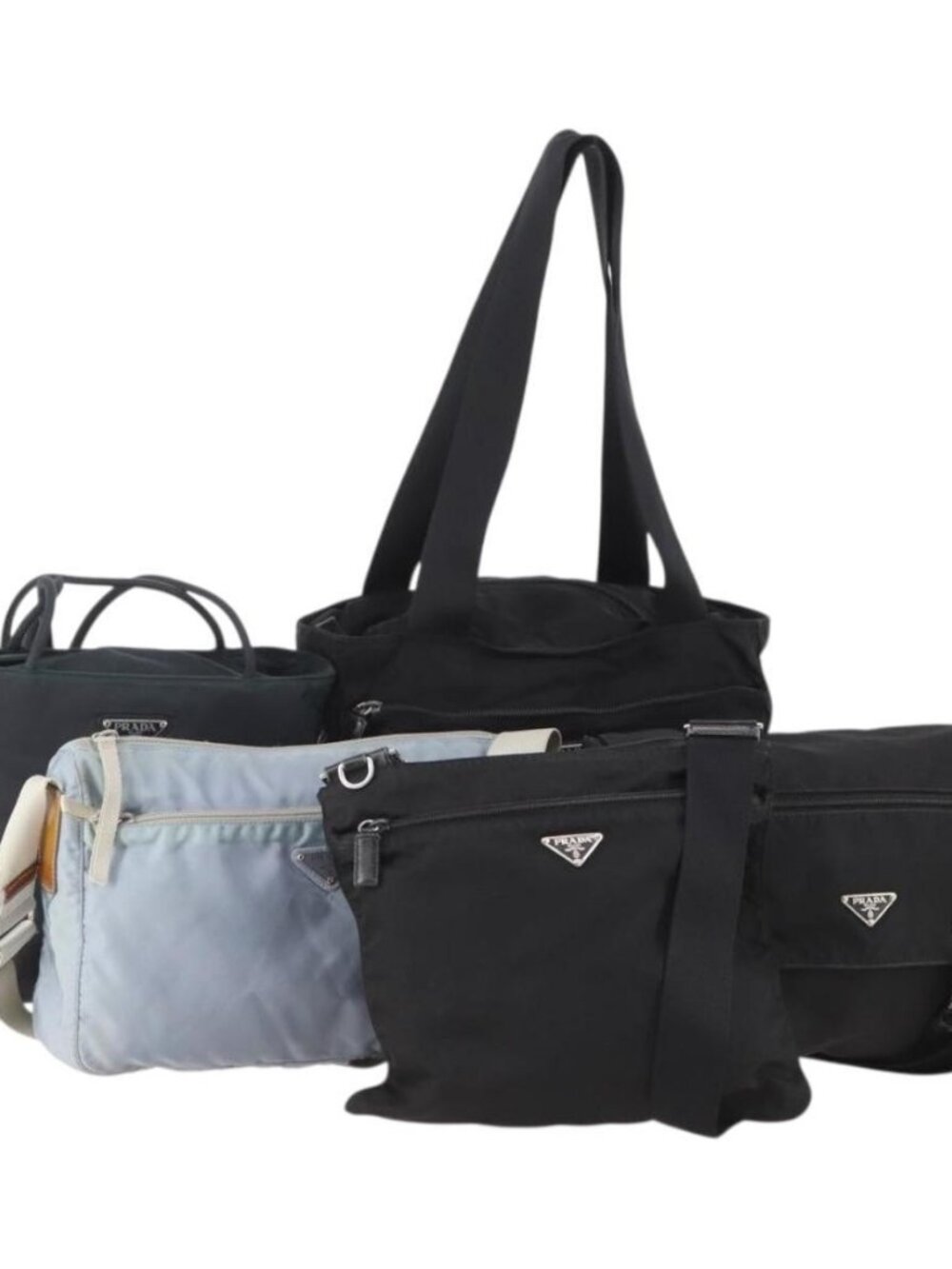 PRADA Shoulder Bag Nylon 5 Set Black Light Blue Navy Auth